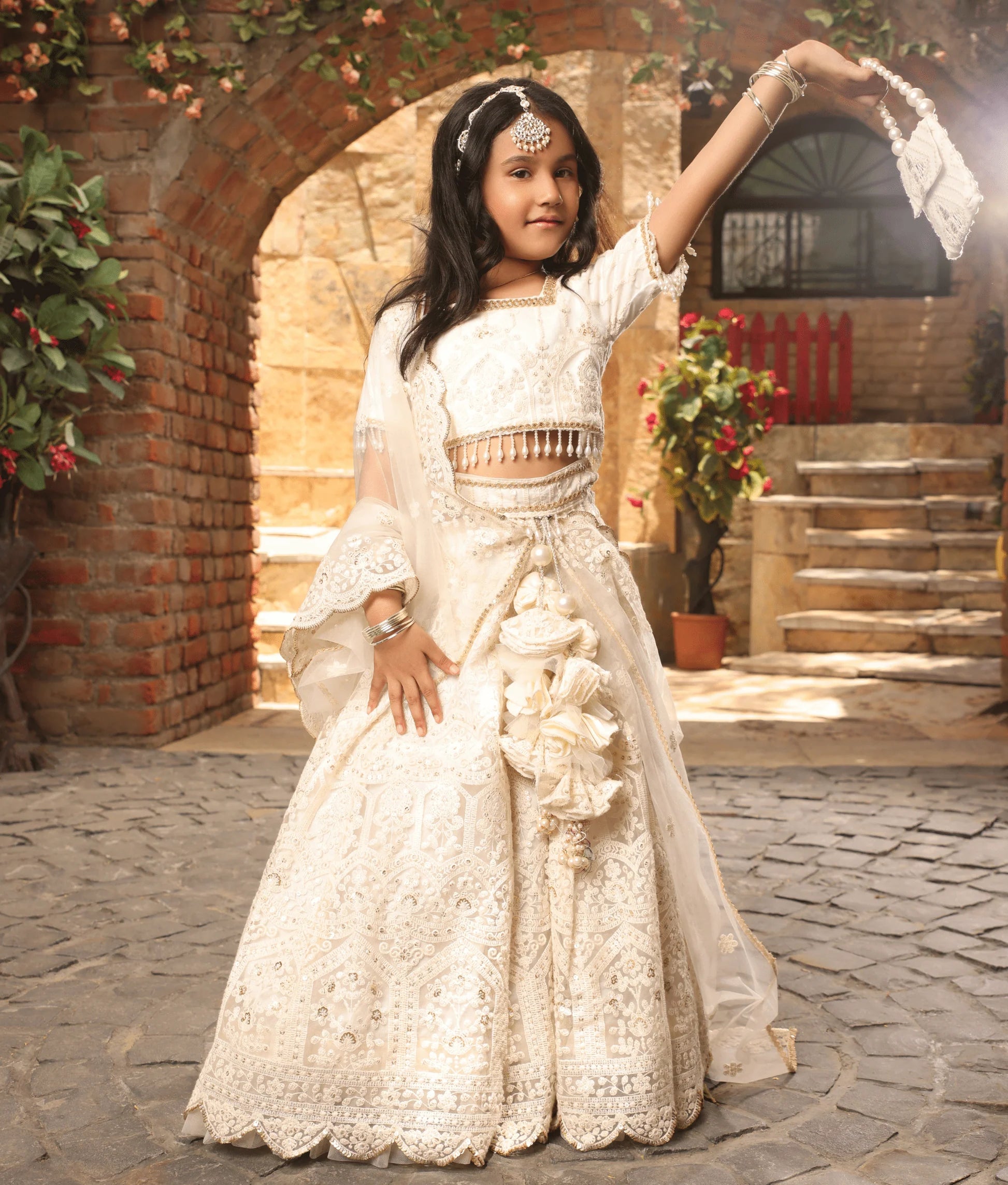 Off white Sequence Embroidery Lehenga Choli