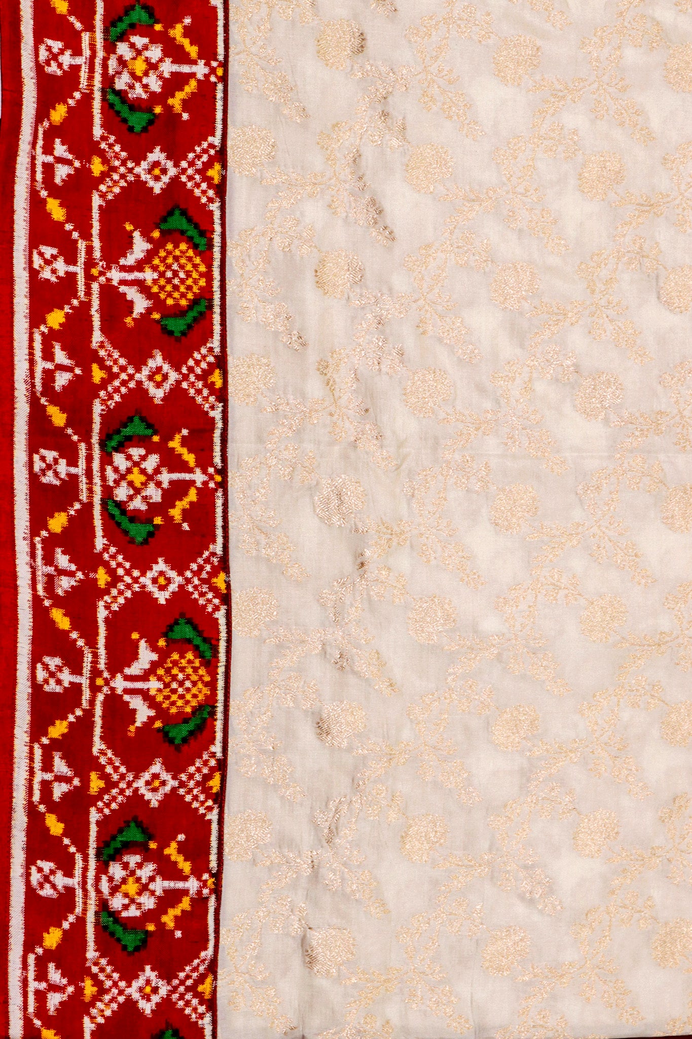 Off-White Banarasi Silk Saree with Patola Contrast Border & Pallu