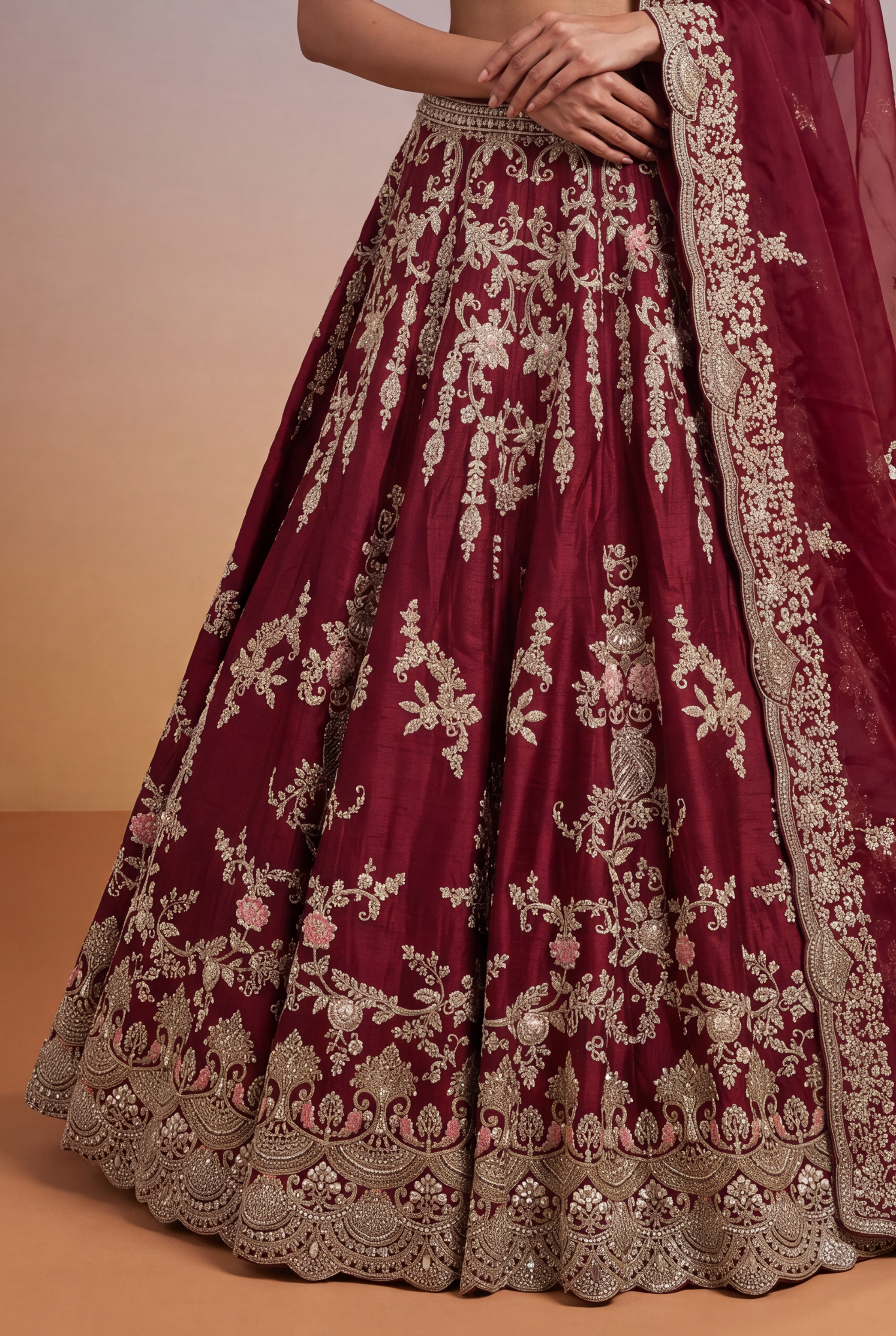 Maroon Raw Silk Bridal Lehenga