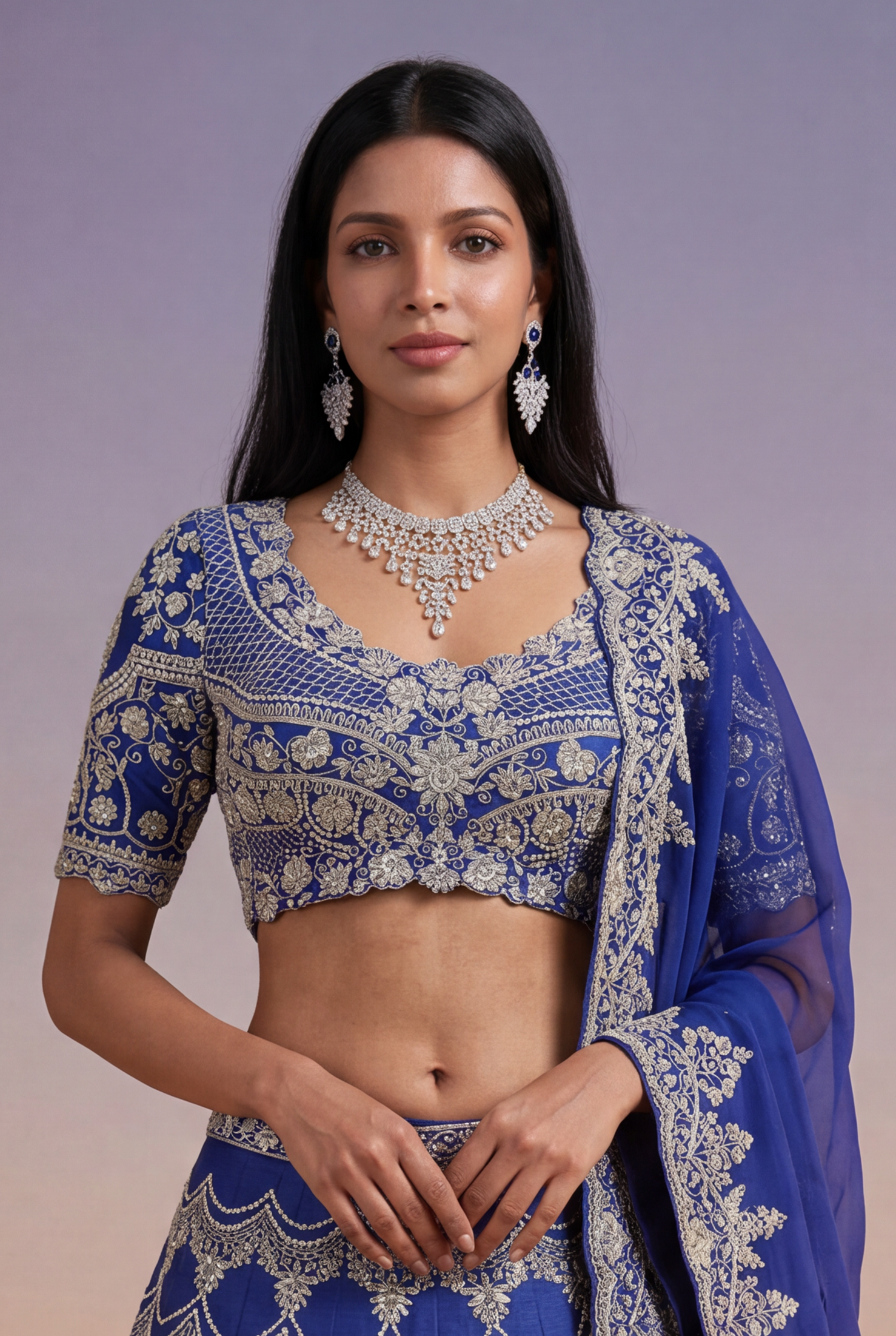 Royal Blue Raw Silk Lehenga