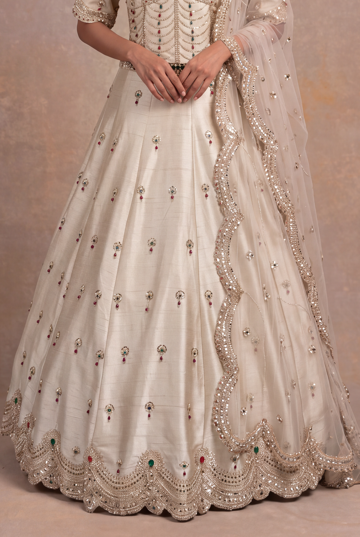 Ivory Raw Silk Lehenga Corset