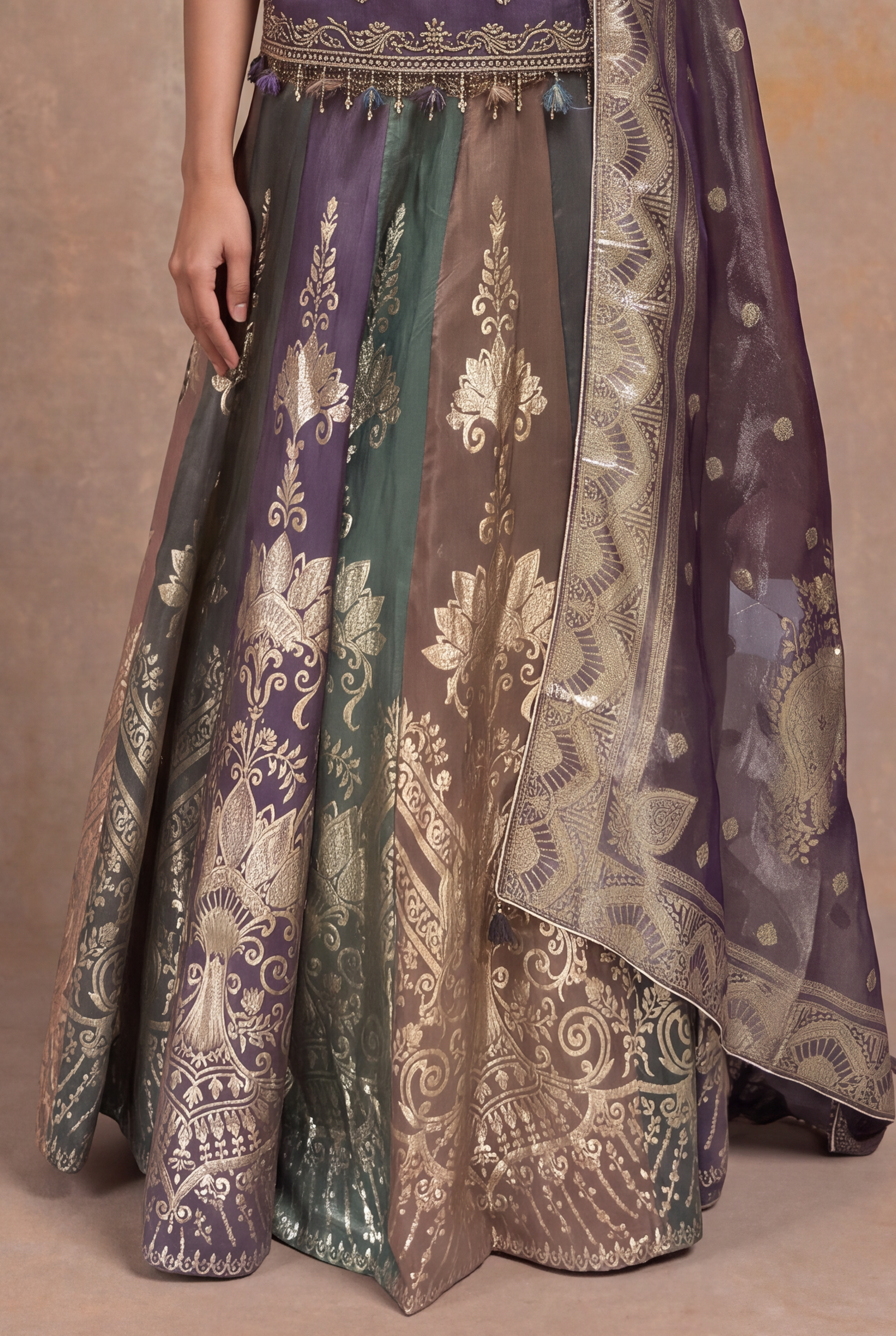 Multicolor Banarasi Tissue Lehenga with Zardosi & Pearl Work