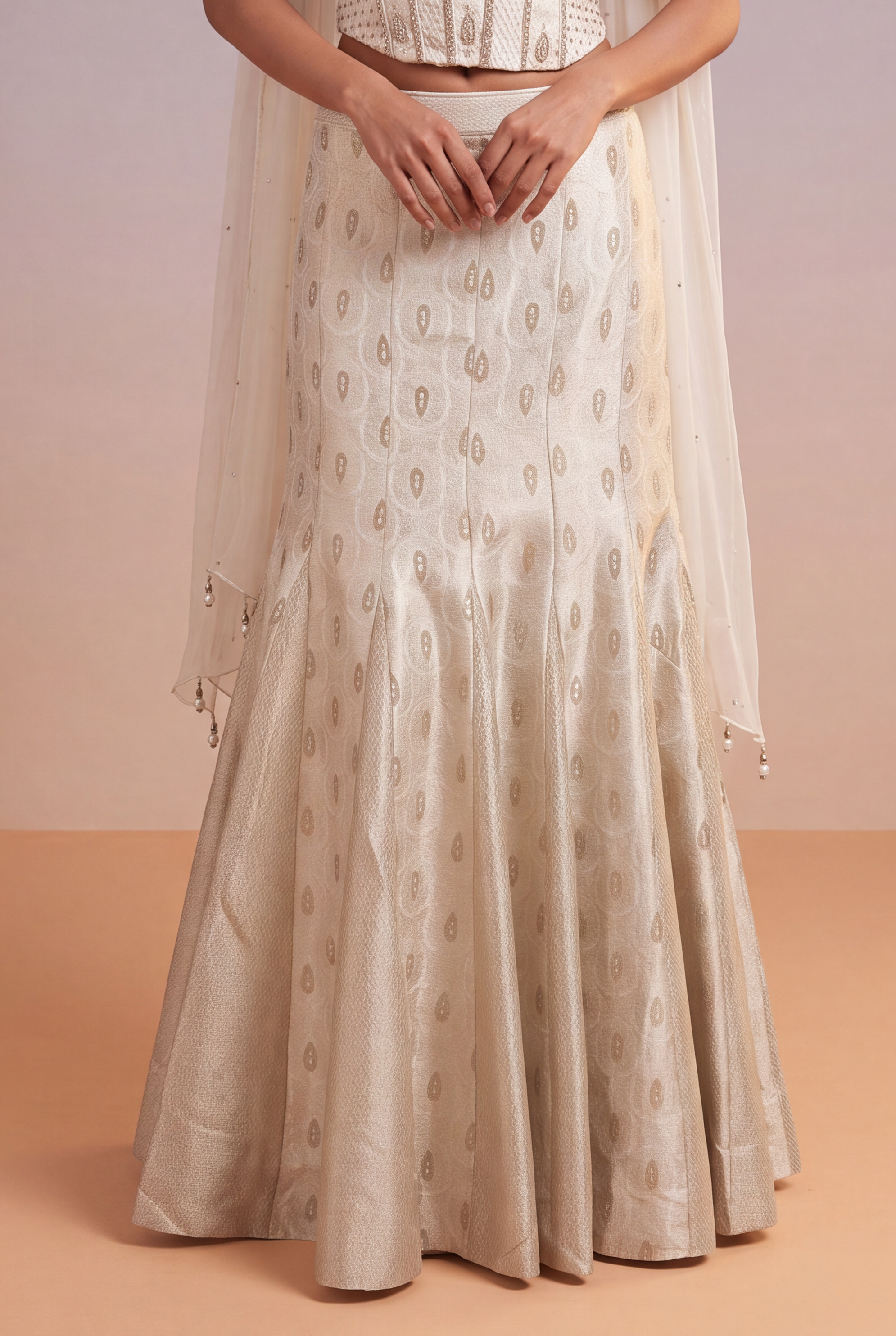 Ivory Tissue Lehenga with Fish-Cut Corset Blouse