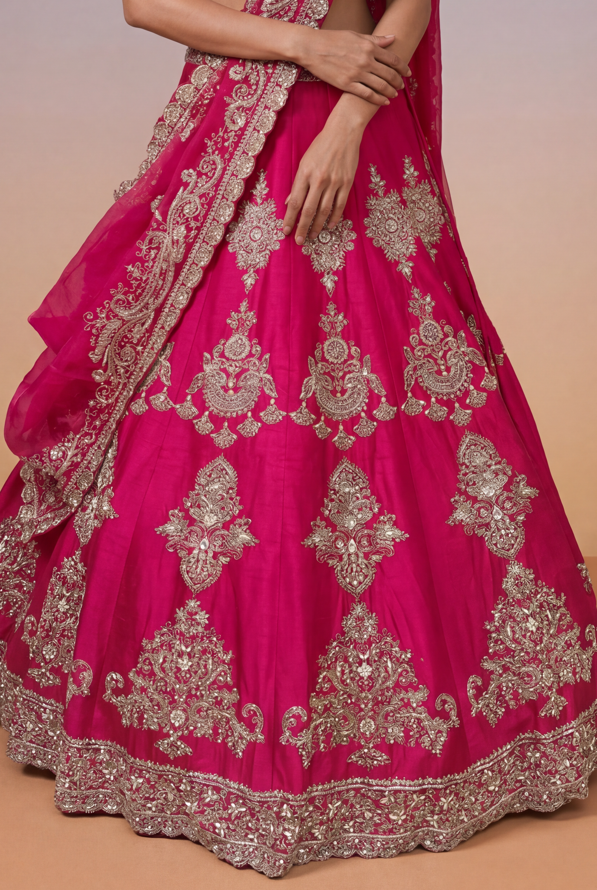 Rani Pink Raw Silk Bridal Lehenga