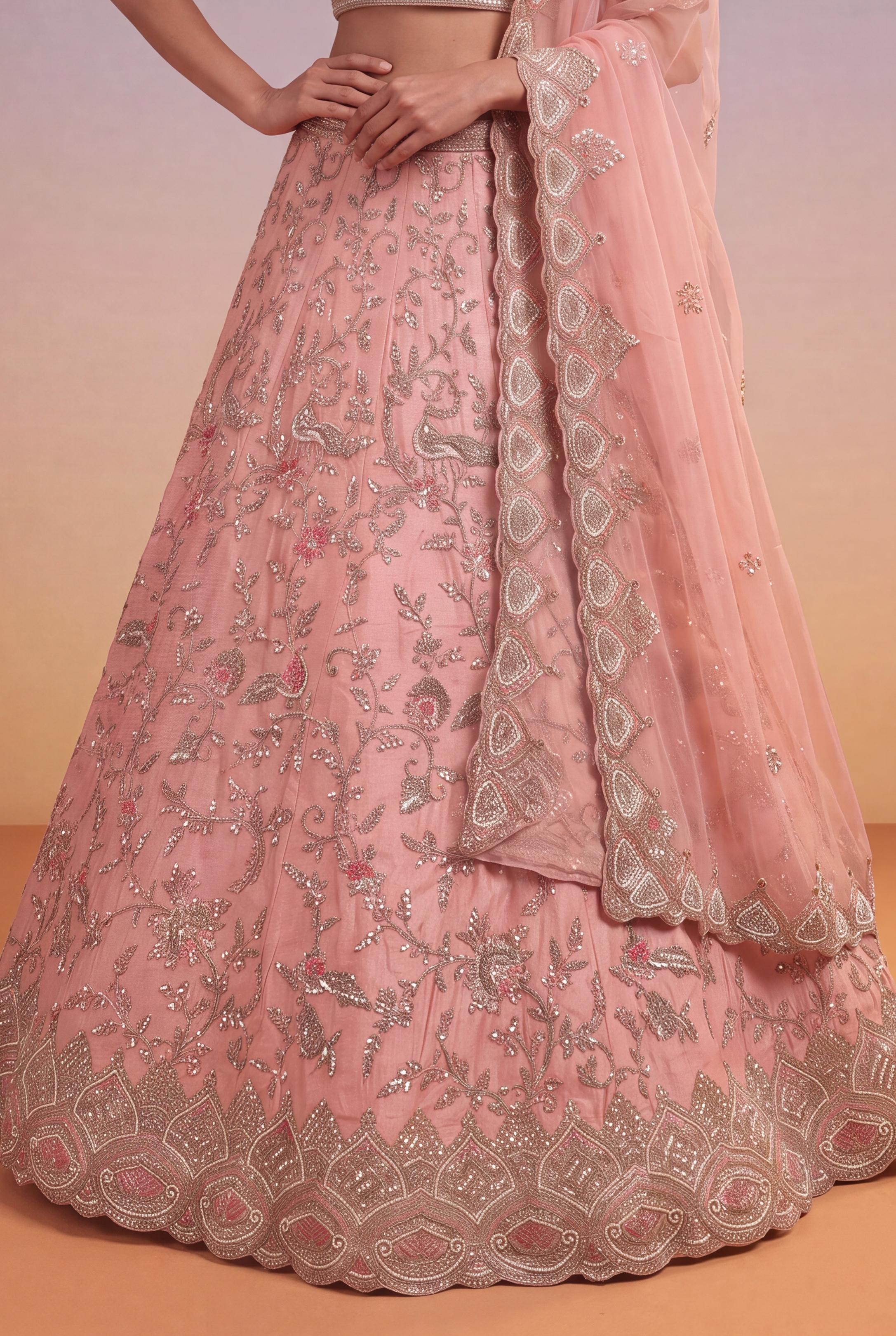 Blush Pink Raw Silk Bridal Lehenga