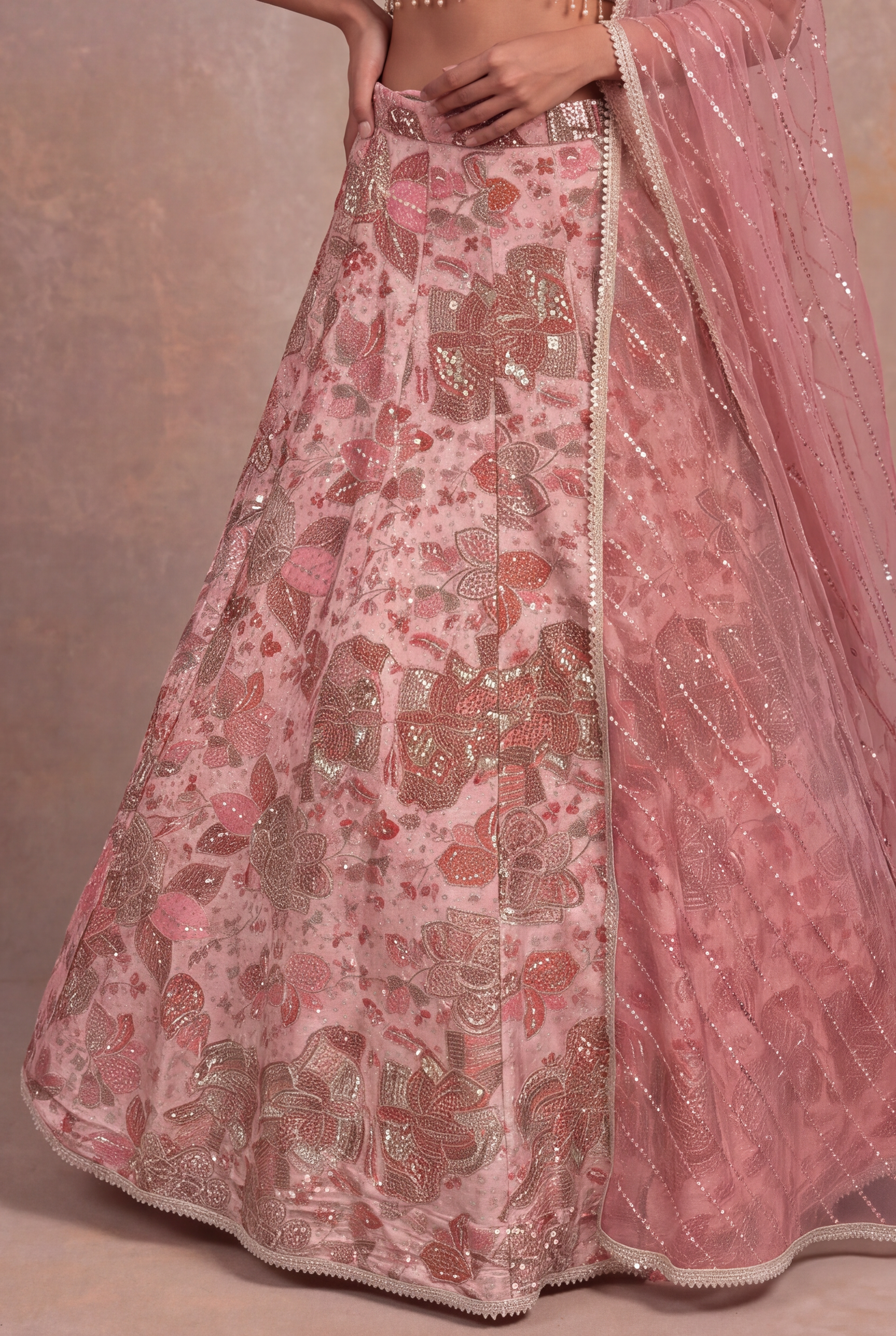 Blush Pink Tissue Lehenga