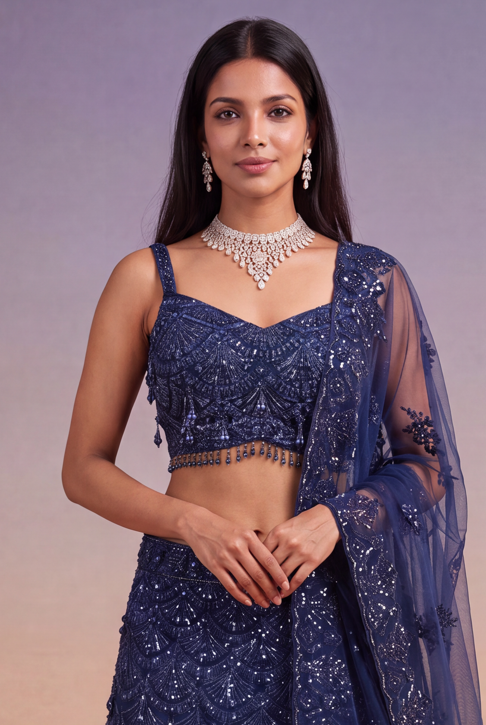 Navy Blue Mermaid Lehenga