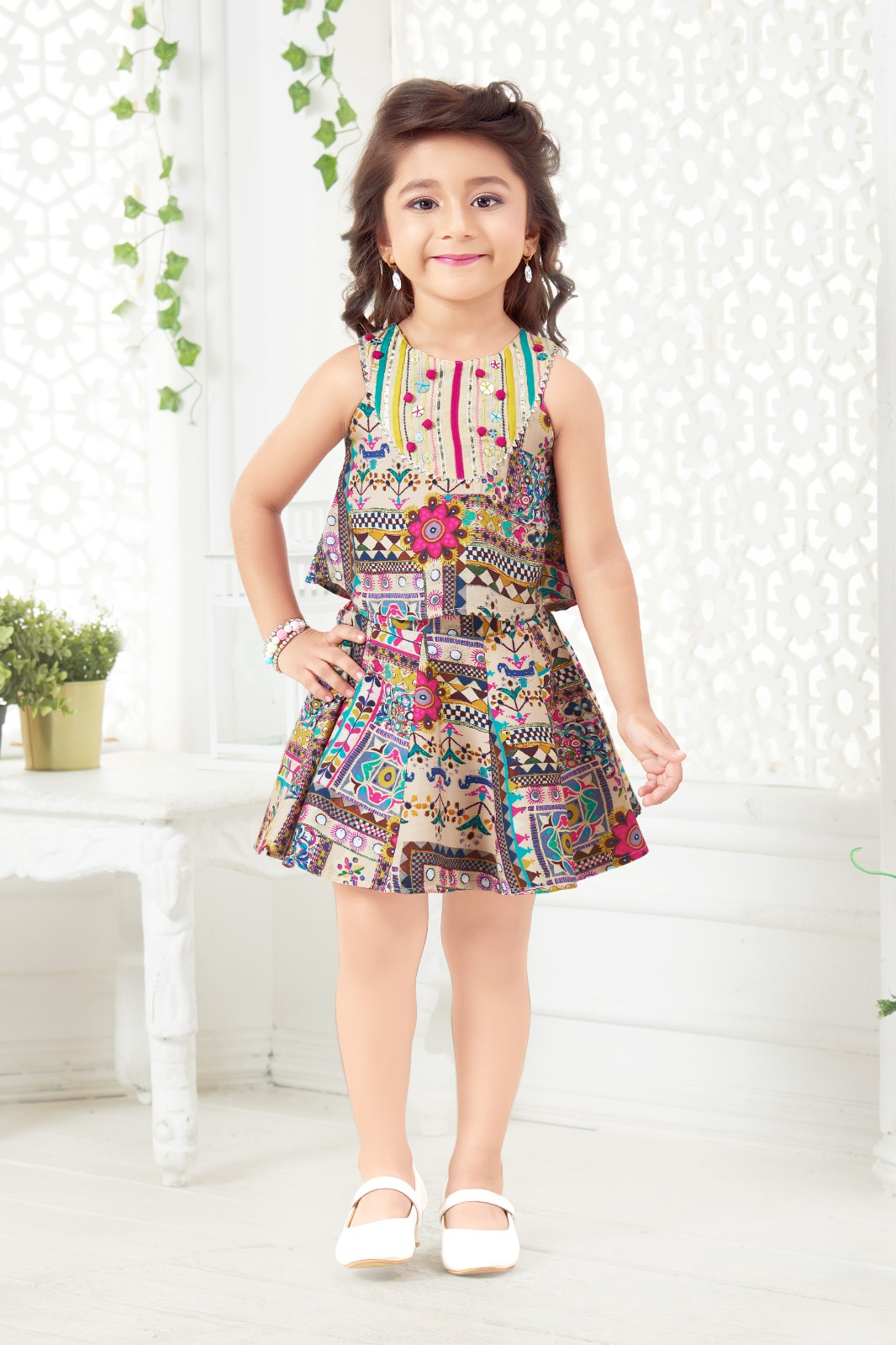 Multicolor Printed Top and Skirt Set for Girls  Mokshaa