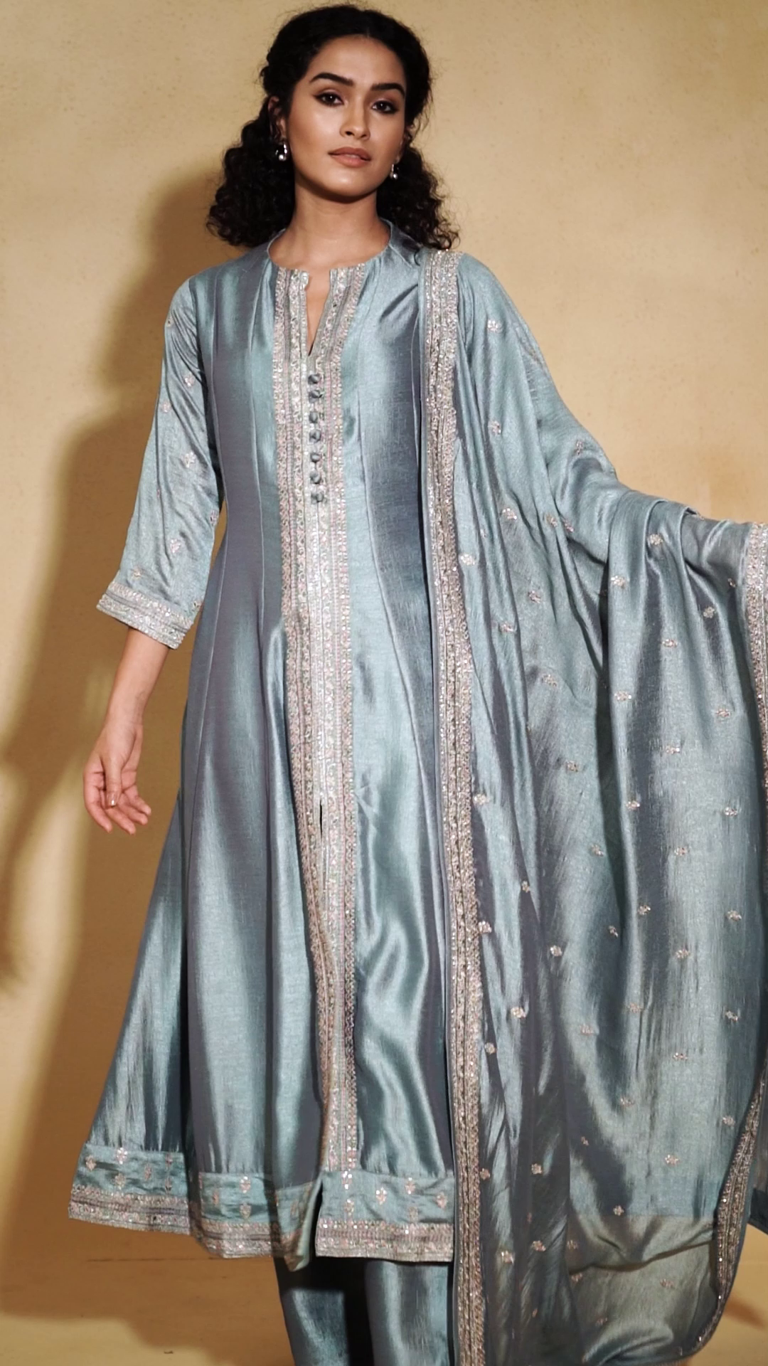 Exquisite Sky Blue Silk Anarkali Suit Set with Satin-Silk Dupatta Mokshaa