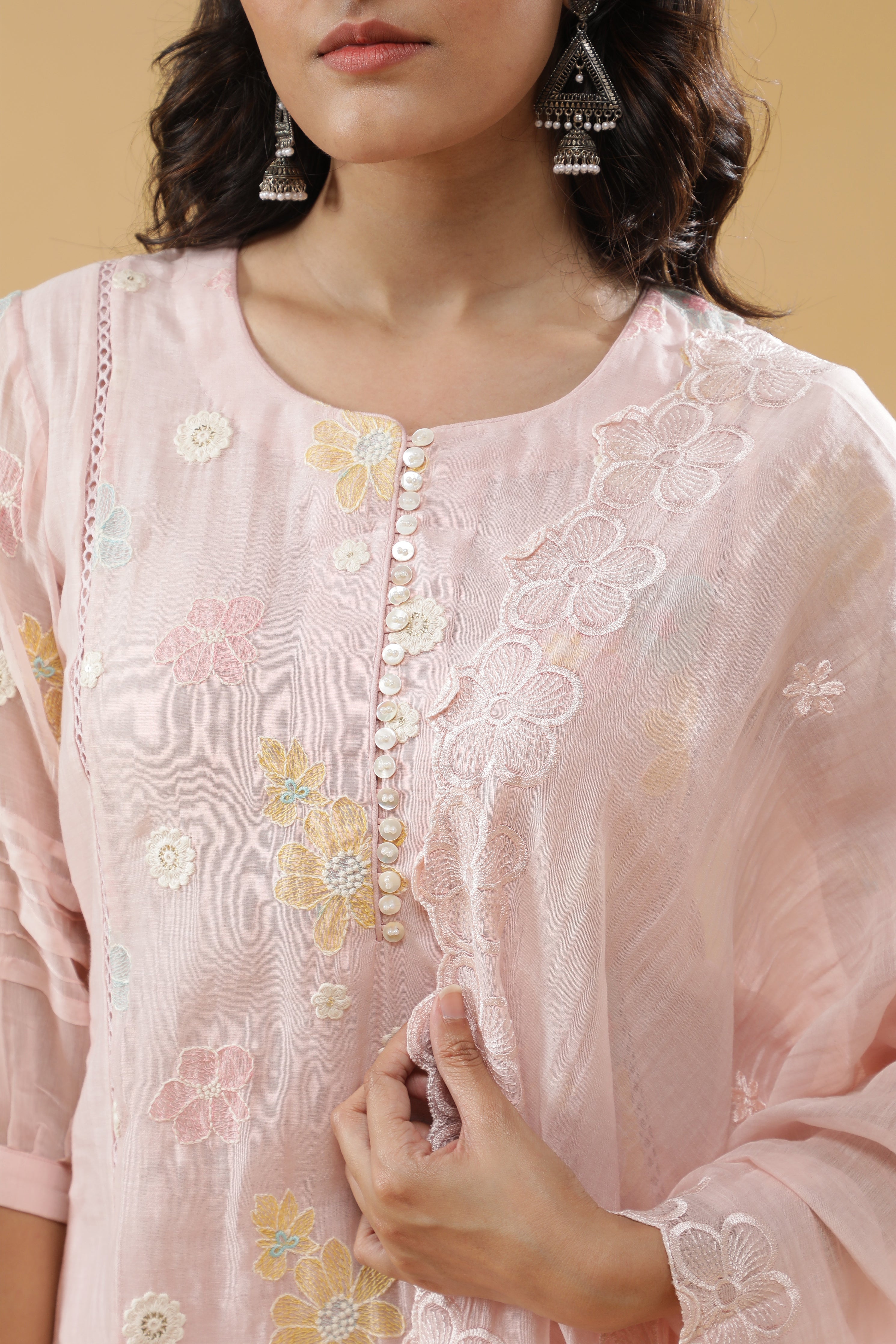 Baby Pink Mul Chanderi Straight-Cut Salwar Set