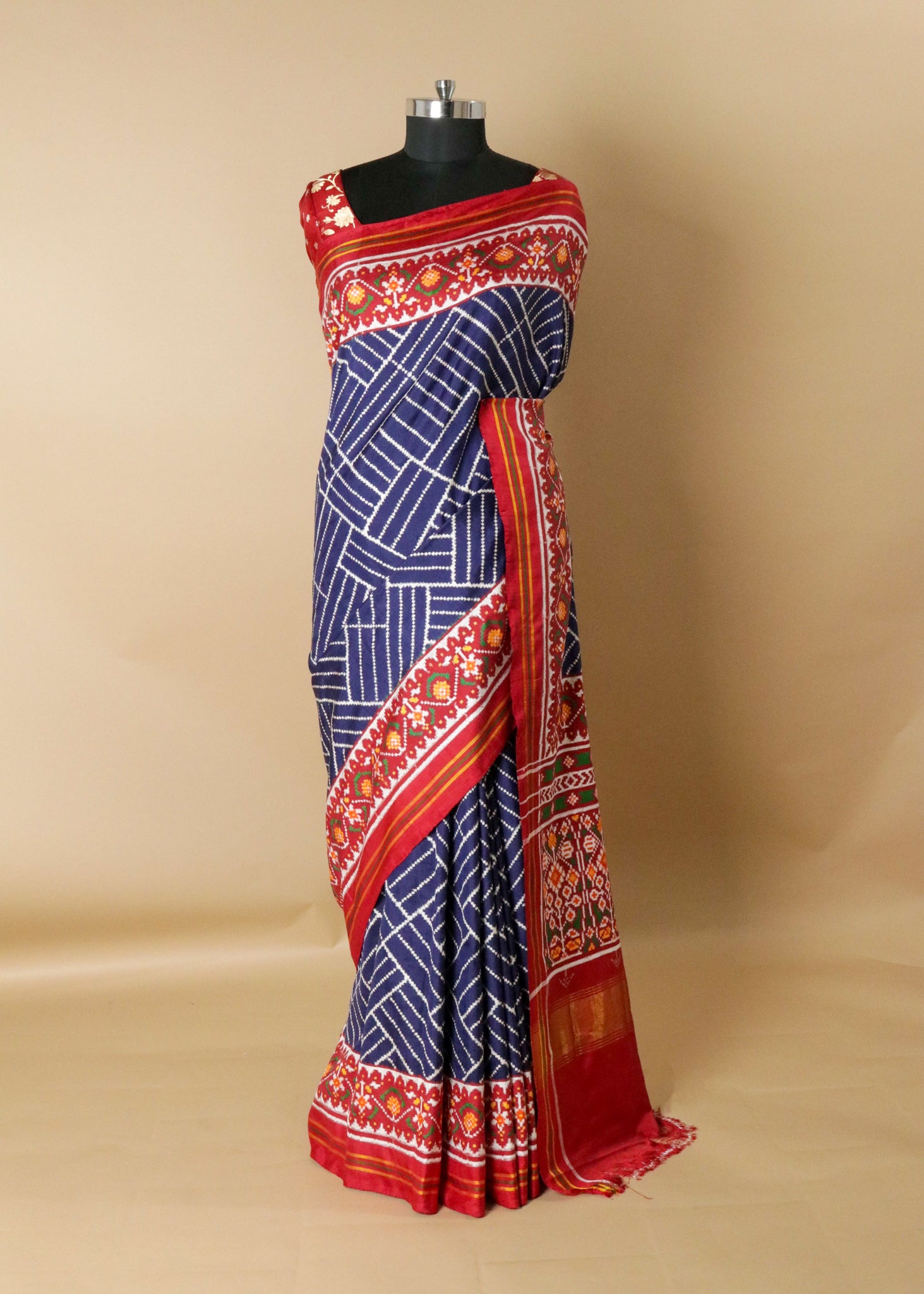 Navy Patan Patola Diagonal Stripes Saree
