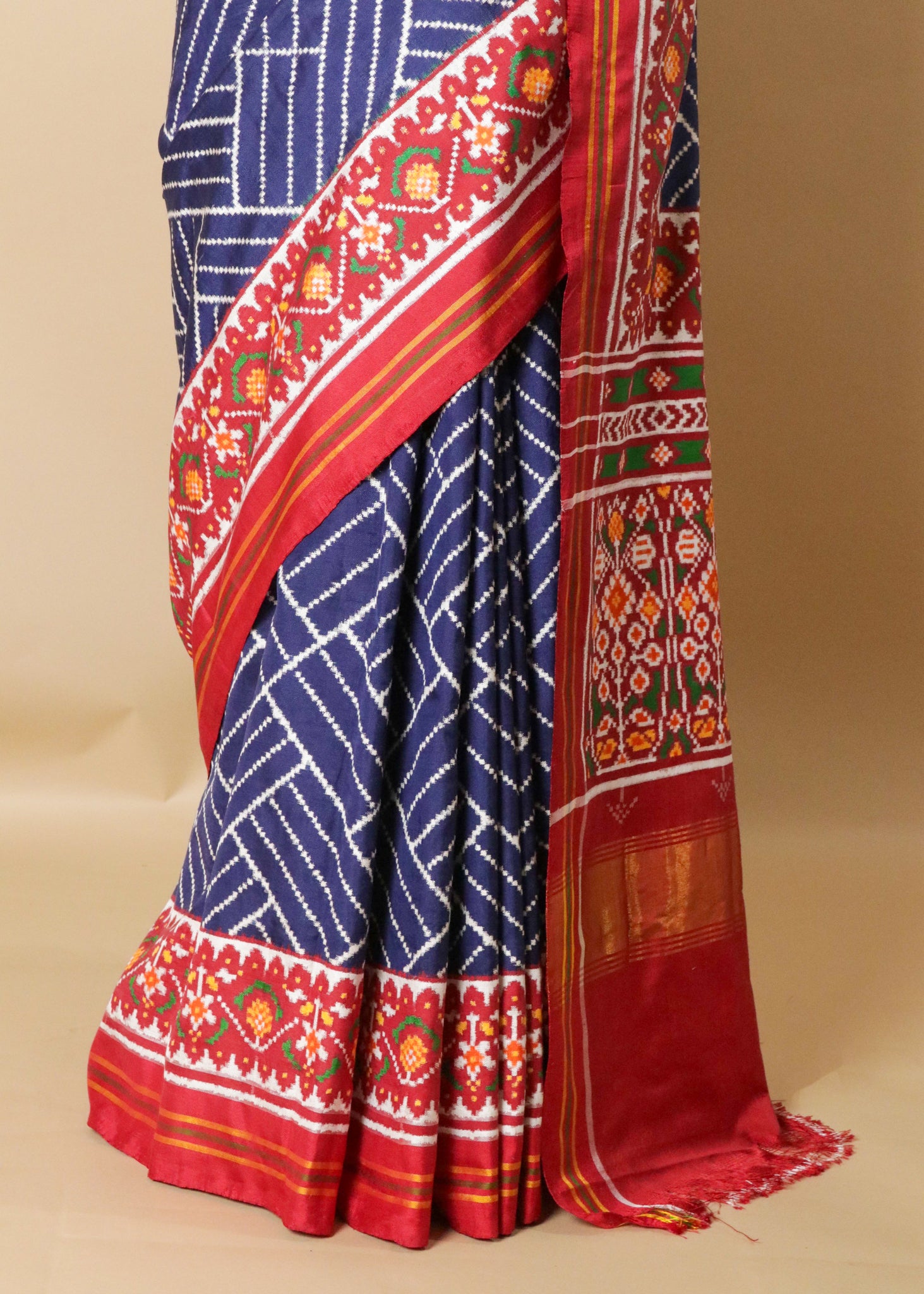 Navy Patan Patola Diagonal Stripes Saree