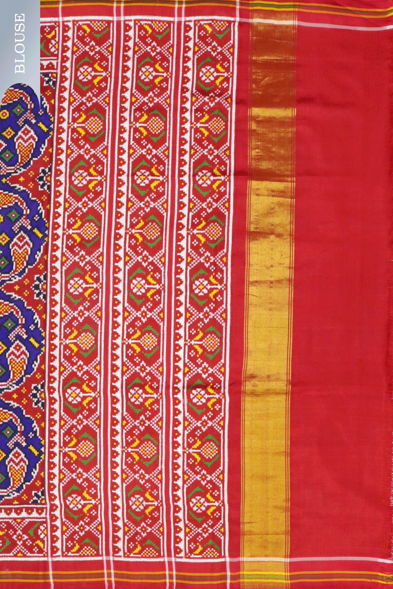 Royal Blue Patan Patola Saree with Red Contrast Border & Double Pallu