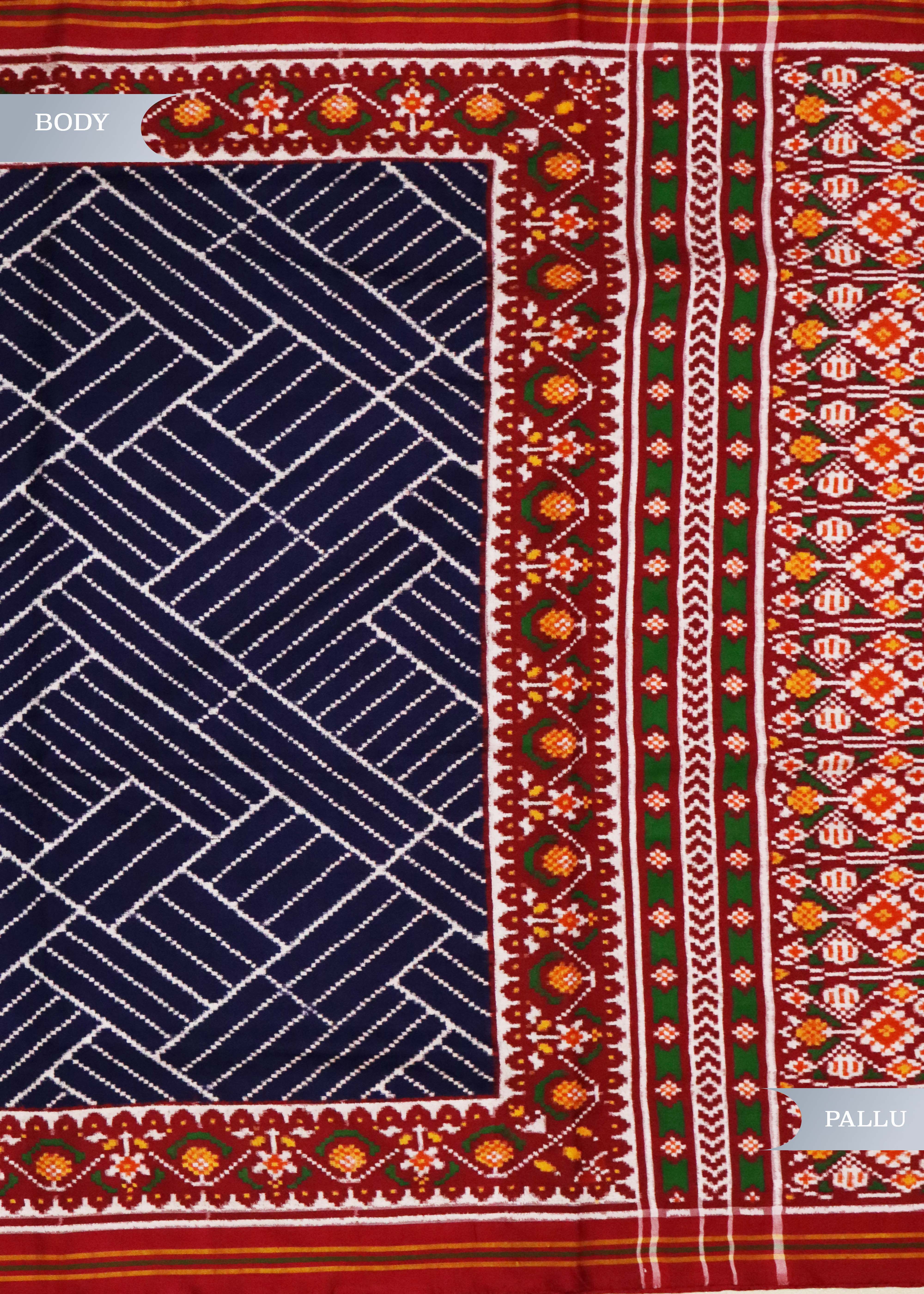 Navy Patan Patola Diagonal Stripes Saree