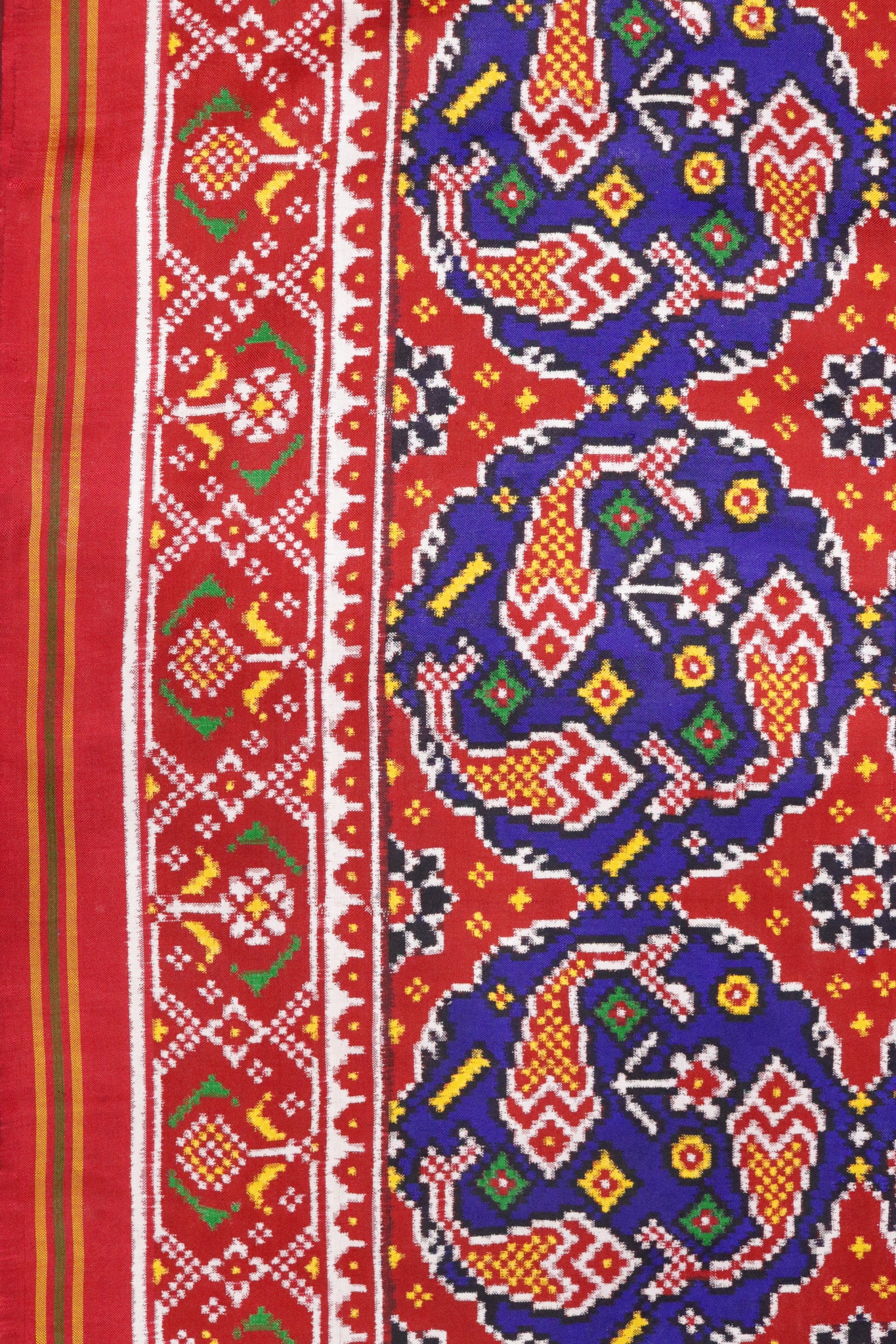 Royal Blue Patan Patola Saree with Red Contrast Border & Double Pallu