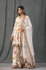 White Chinon Silk Floral Printed Sharara Set