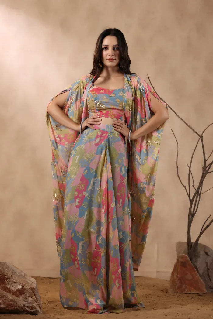 Pink Multi-colour Printed Indo-western set