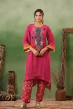 Pink Crepe Printed Kurti Set