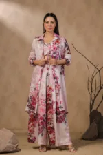 Rose Floral Printed Crepe Indo-western Set