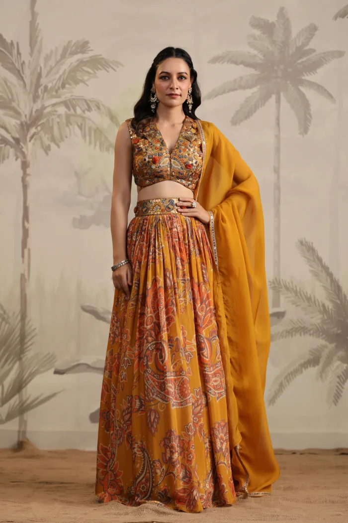 Golden Yellow chinon Lehenga set