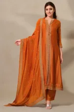 Rust Orange Silk Anarkali Suit