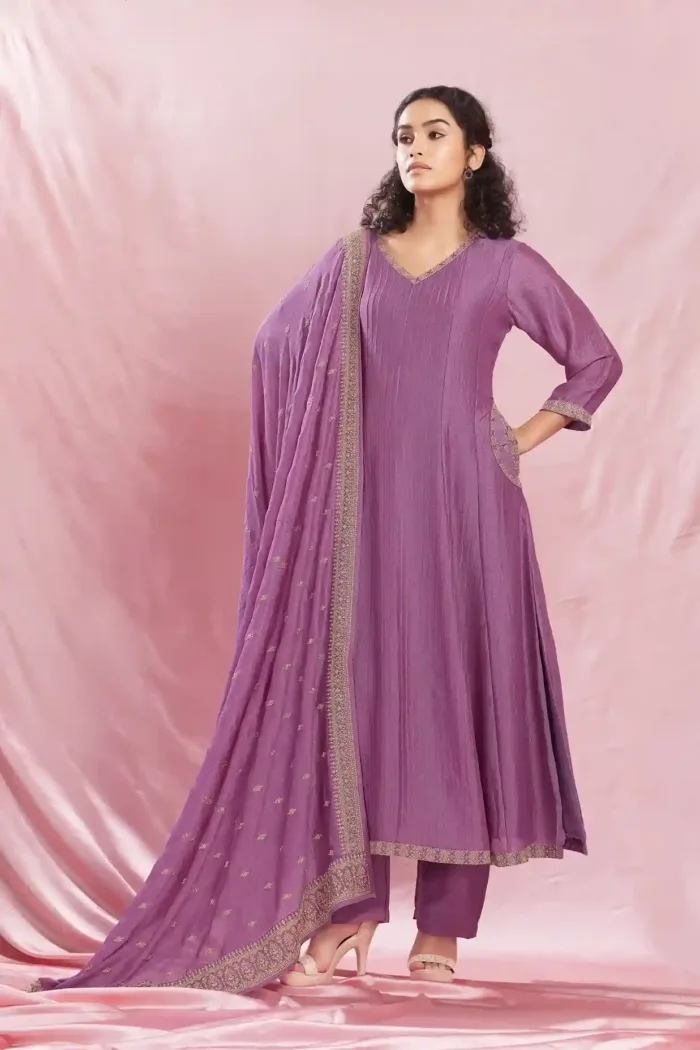 Lilac Silk Anarkali Suit