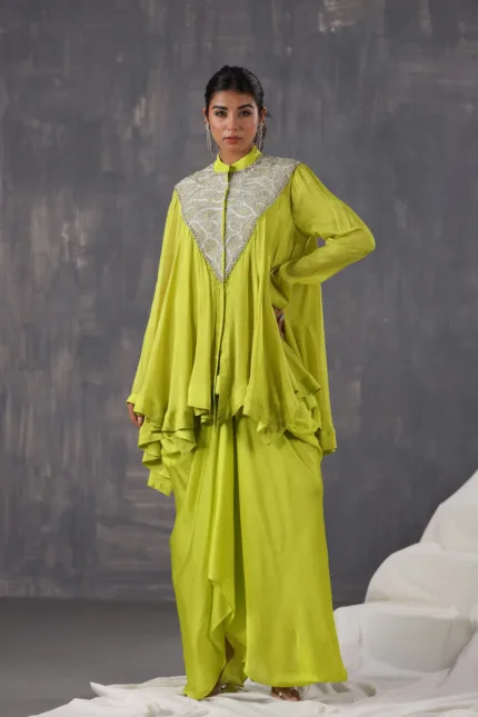 Green Chiffon Indo-Western Set