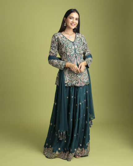 Bottle Green Silk Indo-Western