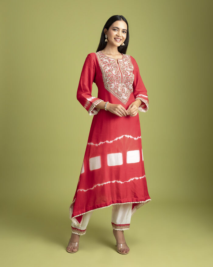 Red Tie-Dye Silk Kurti