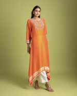 Orange Tie-Dye Embroidered Kurti set