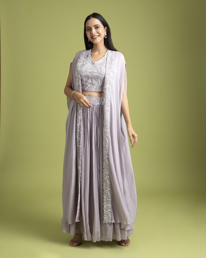 Lilac Chiffon Indo-Western