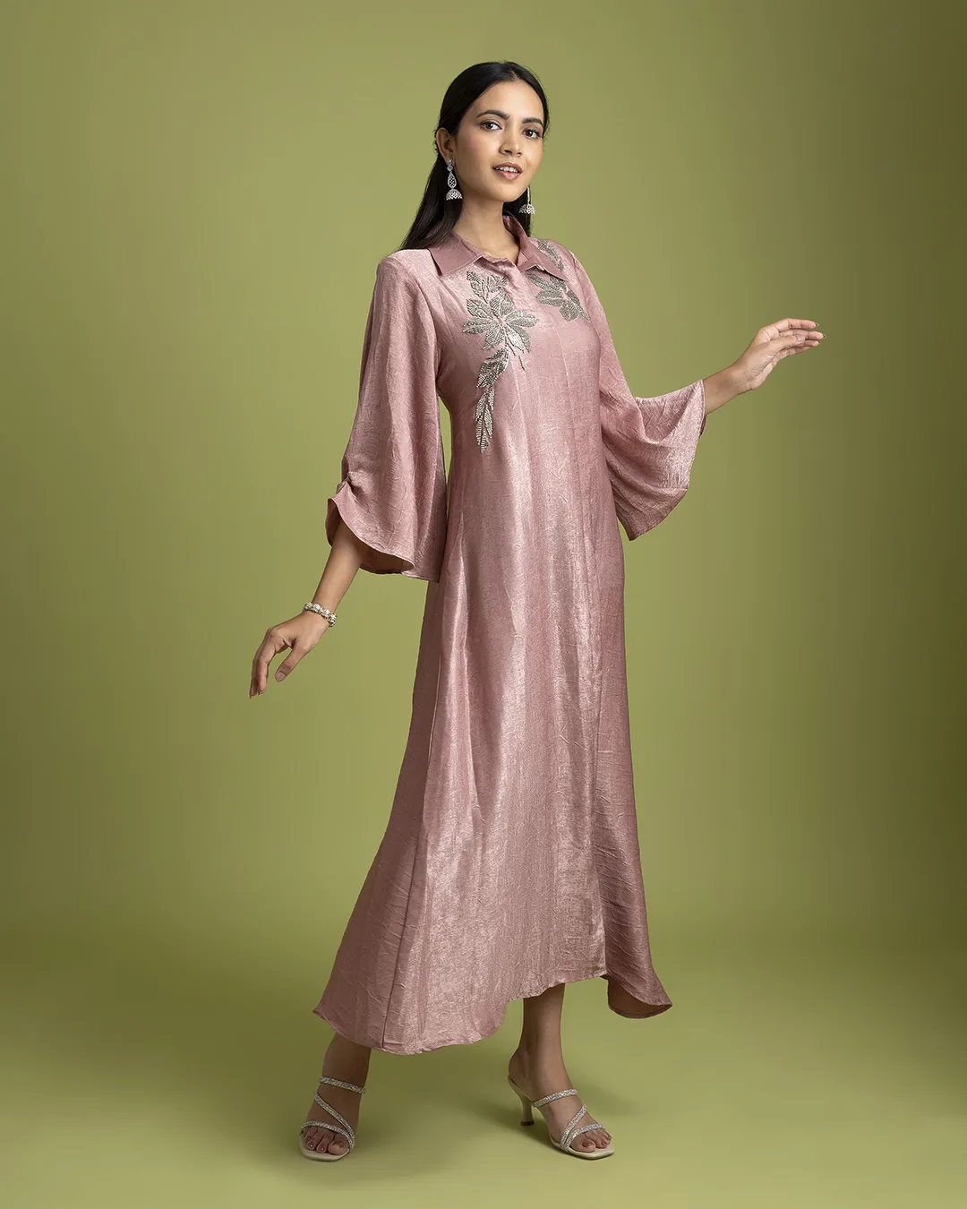 Old rose crushed satin silk dress