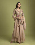 Beige silk Embroidered Top with palazzo pants