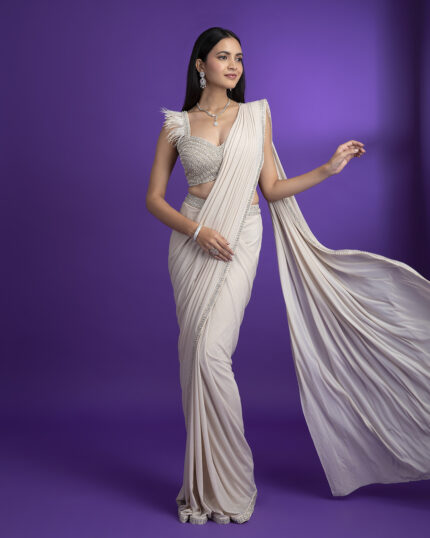 Ivory Net Drape Saree