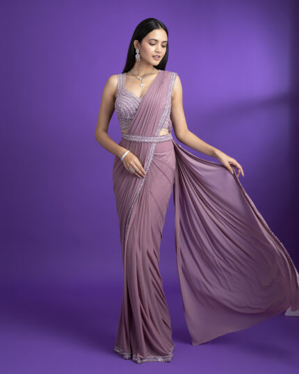 Lavender Net Drape Saree