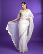 White Organza Saree with Delicate Scalloped Border