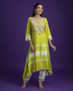 Green Tie-Dye Silk Kurti set