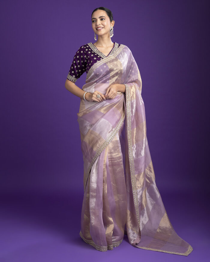 Lilac Tissue Organza Saree with Zari Detailing