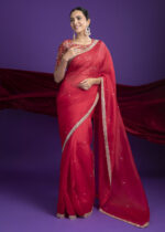 Classic Red Organza Saree with Zari Border