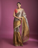 Gold and Grey Tissue saree