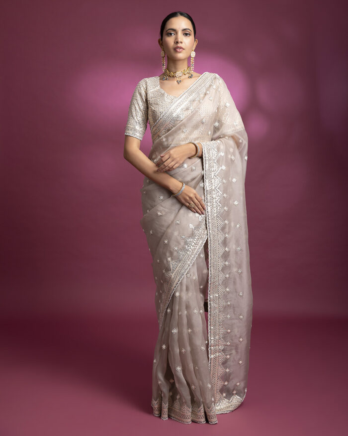 Light Grey Organza Saree