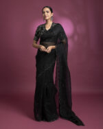 Black Organza Saree with Silver Sequin Work