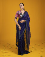 Navy Blue Sequined Organza Saree