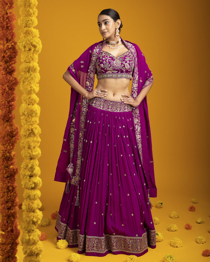 Violet Chinon Silk Lehenga