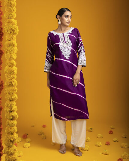 Wine Tie-Dye kurti set