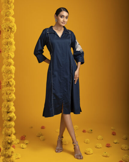 Blue Chanderi Silk Dress