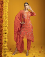 Orange Mul Cotton embroidered set