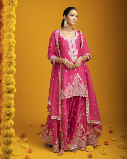 Fuscia Pink organza sharara