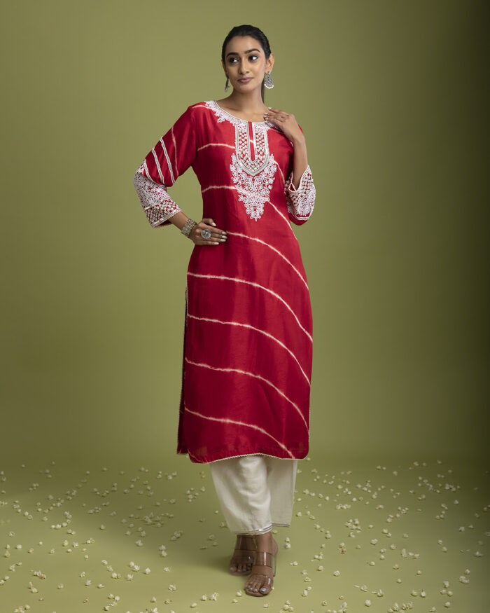 Red Tie-Dye kurti set