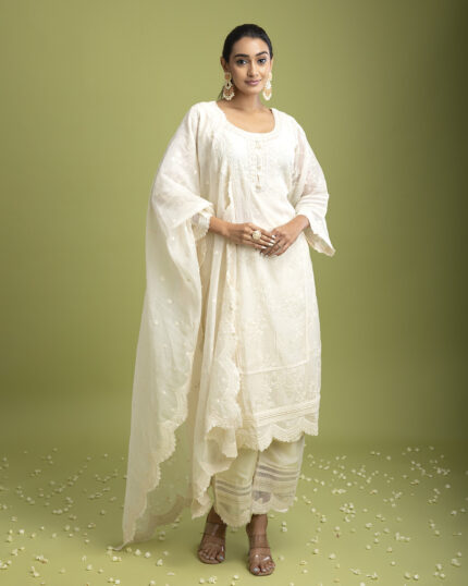 White Chanderi cotton salwar set